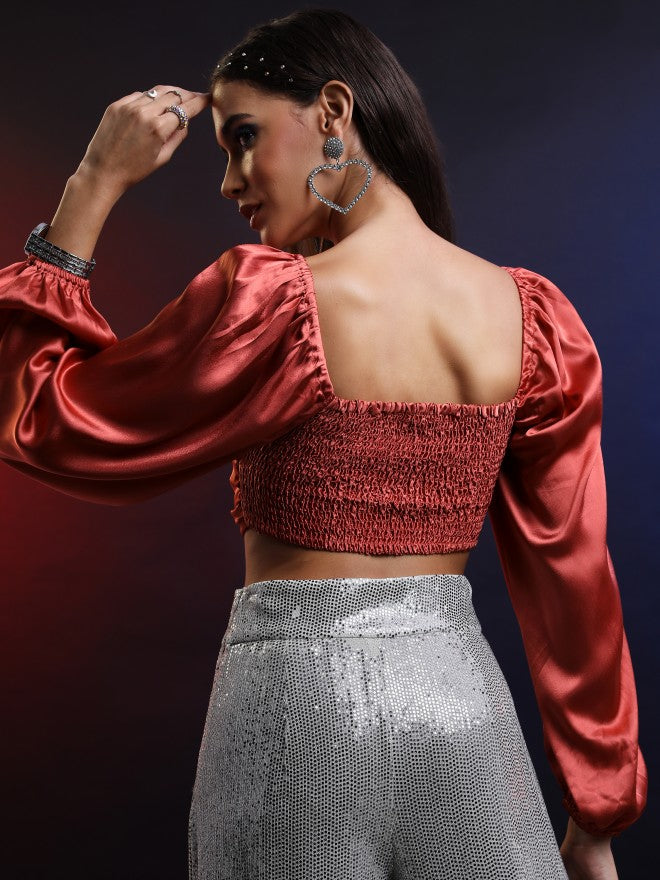 Tokyo Talkies Women Terracotta Solid Regular Top - Terracotta - Image 3