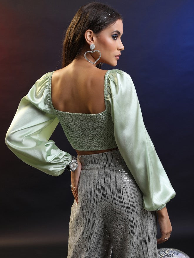 Tokyo Talkies Women Green Solid Regular Top - Green - Image 3