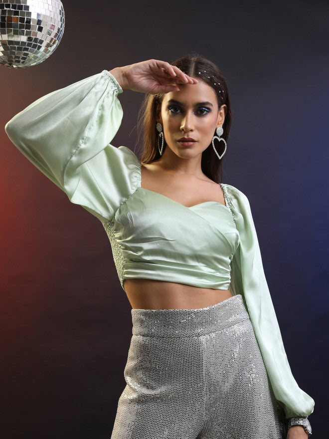 Tokyo Talkies Women Green Solid Regular Top - Green - Image 6