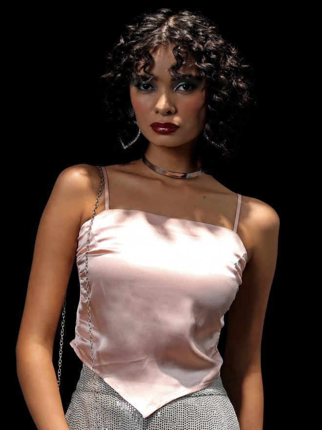 Tokyo Talkies Women Peach Solid Regular Top - Peach - Image 6