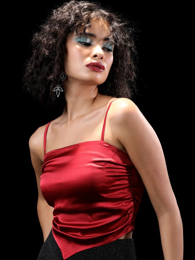 Tokyo Talkies Women Red Solid Regular Top - Red - Image 4