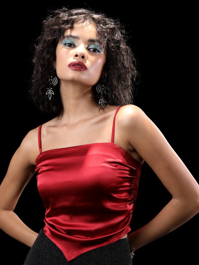 Tokyo Talkies Women Red Solid Regular Top - Red - Image 6