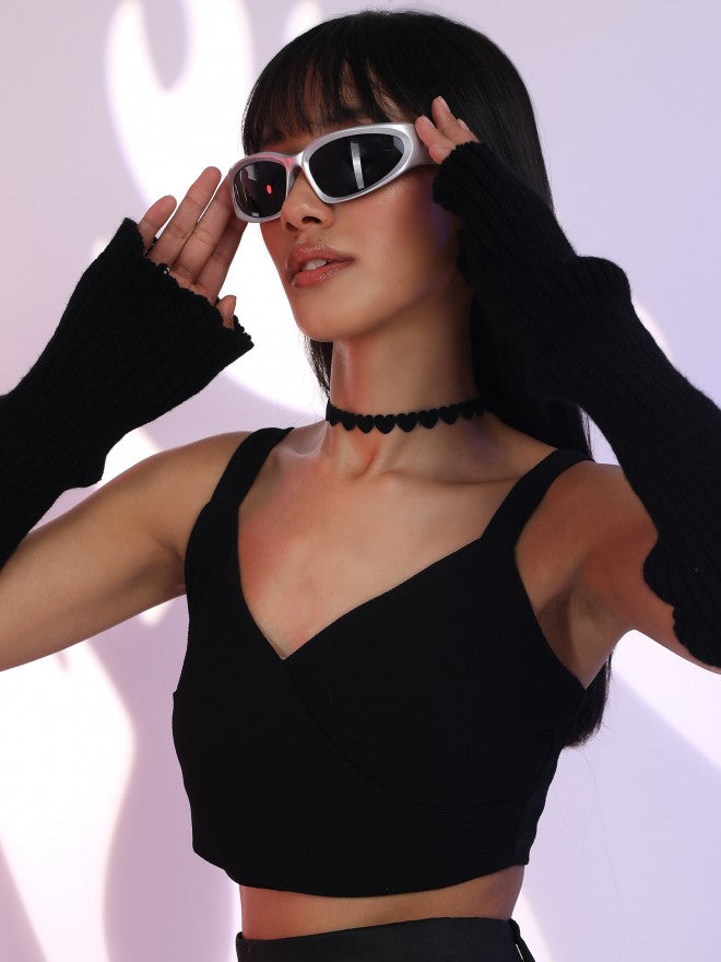 Tokyo Talkies Women Black Solid Fitted Top - Black - Image 4