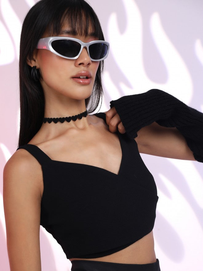 Tokyo Talkies Women Black Solid Fitted Top - Black - Image 6