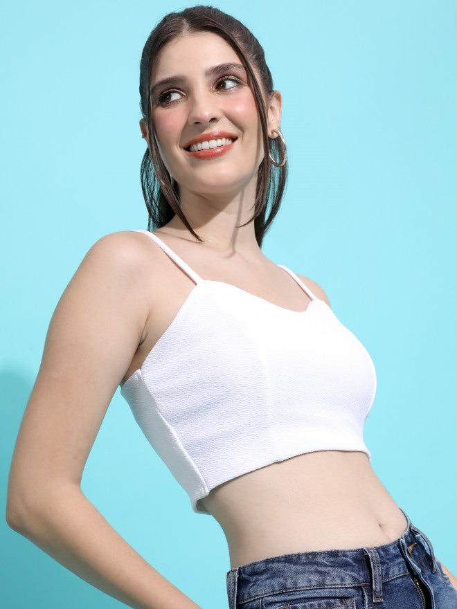 Tokyo Talkies Women White Solid Fitted Top - White - Image 6