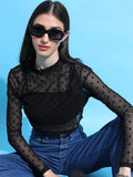Tokyo Talkies Women Black Self Design Regular Top - Black - Image 1