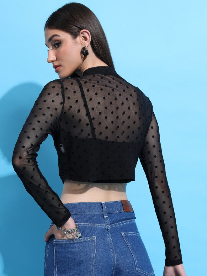 Tokyo Talkies Women Black Self Design Regular Top - Black - Image 3