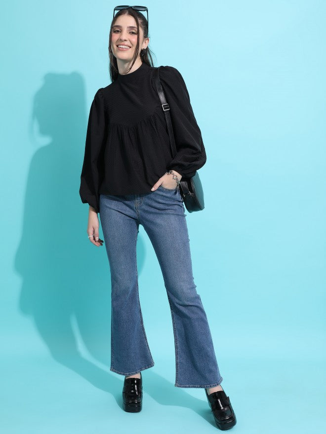 Tokyo Talkies Women Black Printed Blouson Top - Black - Image 2