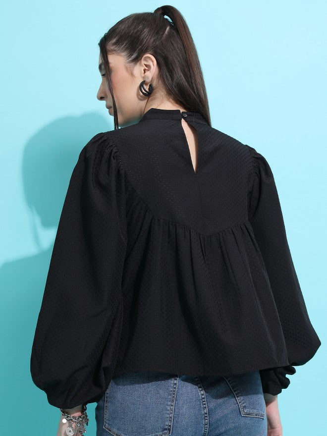 Tokyo Talkies Women Black Printed Blouson Top - Black - Image 3