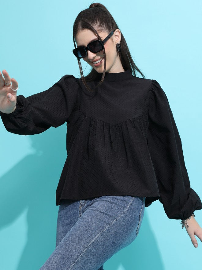 Tokyo Talkies Women Black Printed Blouson Top - Black - Image 4