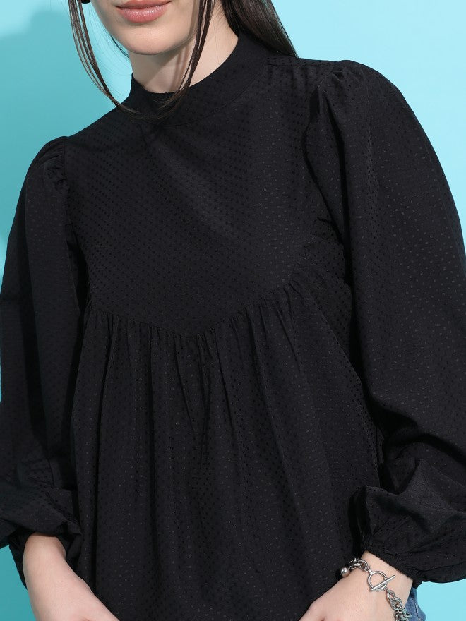 Tokyo Talkies Women Black Printed Blouson Top - Black - Image 5