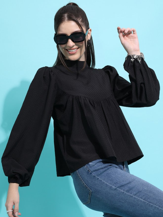 Tokyo Talkies Women Black Printed Blouson Top - Black - Image 6