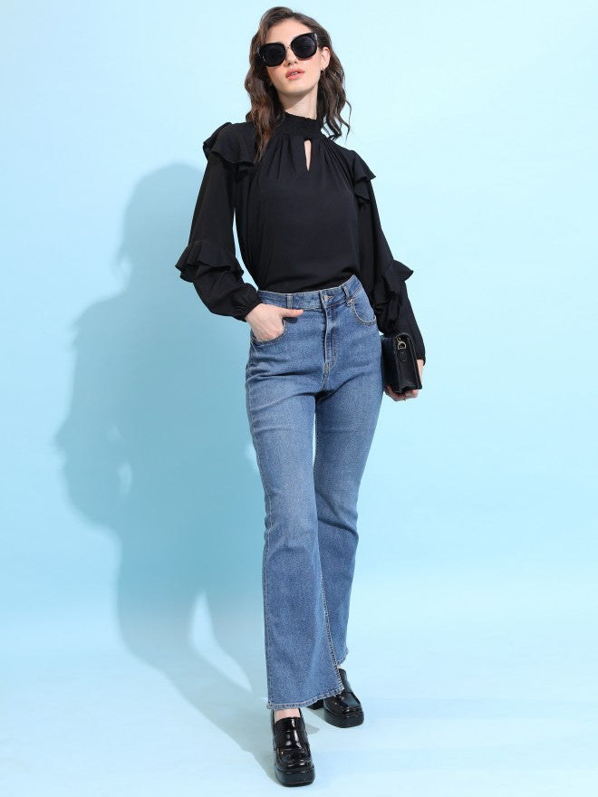 Tokyo Talkies Women Black Solid Blouson Top - Black - Image 2
