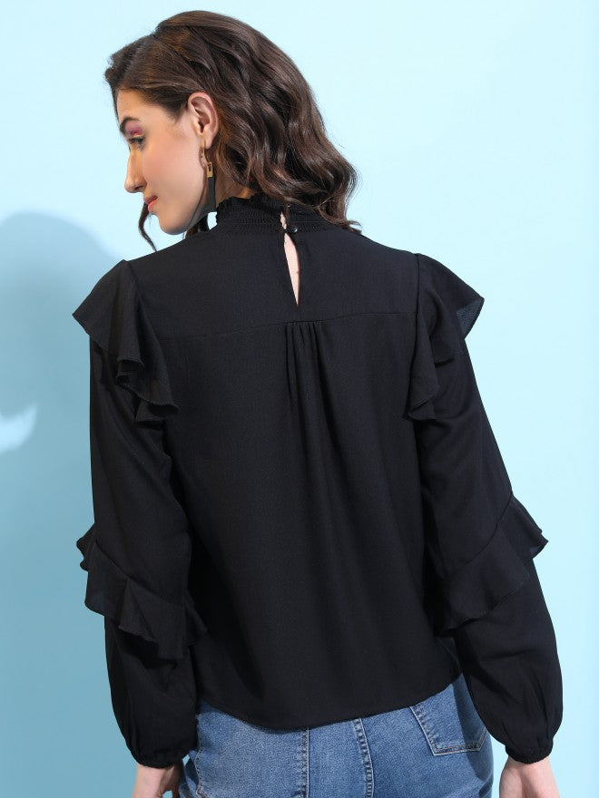 Tokyo Talkies Women Black Solid Blouson Top - Black - Image 3
