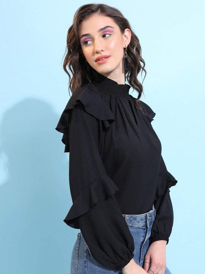 Tokyo Talkies Women Black Solid Blouson Top - Black - Image 6