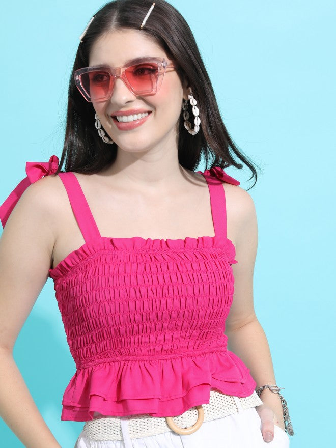 Tokyo Talkies Women Pink Solid Regular Top - Pink - Image 1