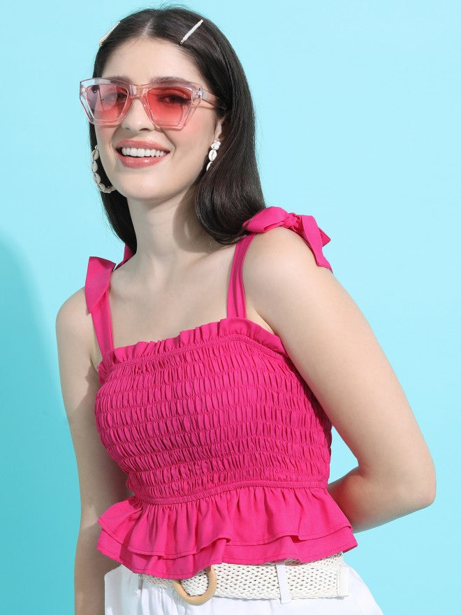 Tokyo Talkies Women Pink Solid Regular Top - Pink - Image 4