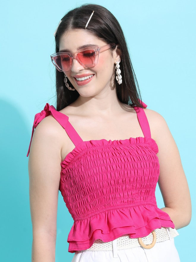 Tokyo Talkies Women Pink Solid Regular Top - Pink - Image 6