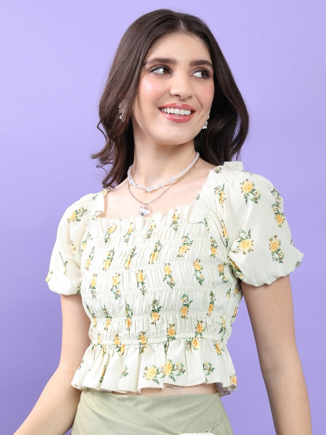 Tokyo Talkies Women White Printed Regular Top - White - Image 4