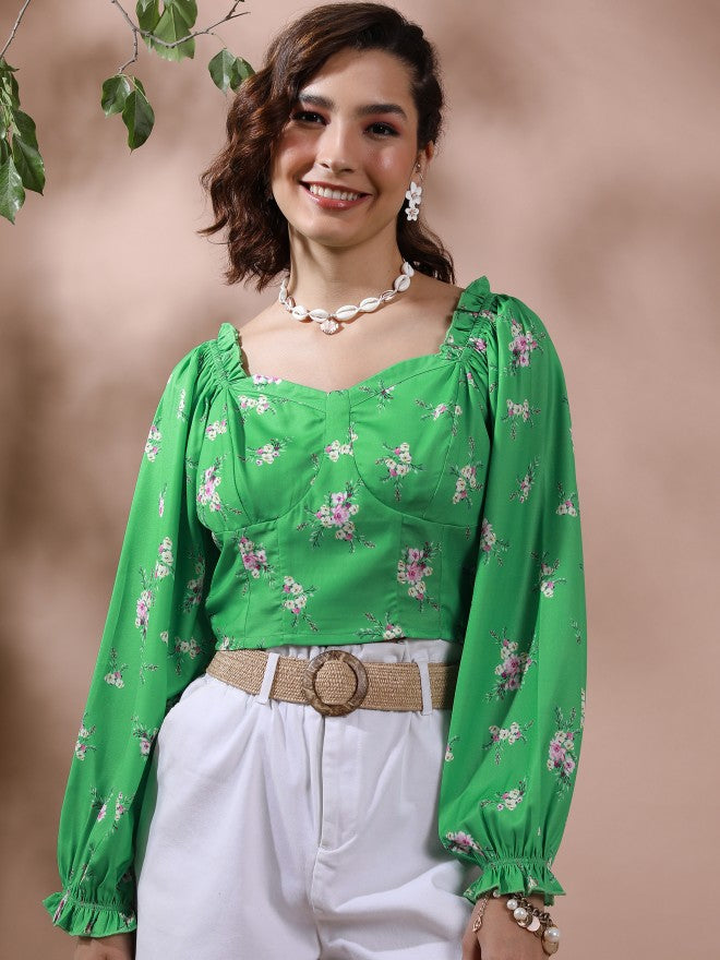 Tokyo Talkies Women Sage Printed Regular Top - Sage - Image 1