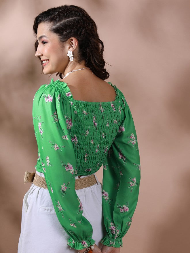 Tokyo Talkies Women Sage Printed Regular Top - Sage - Image 3