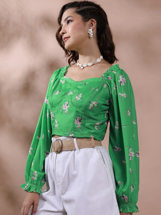 Tokyo Talkies Women Sage Printed Regular Top - Sage - Image 4