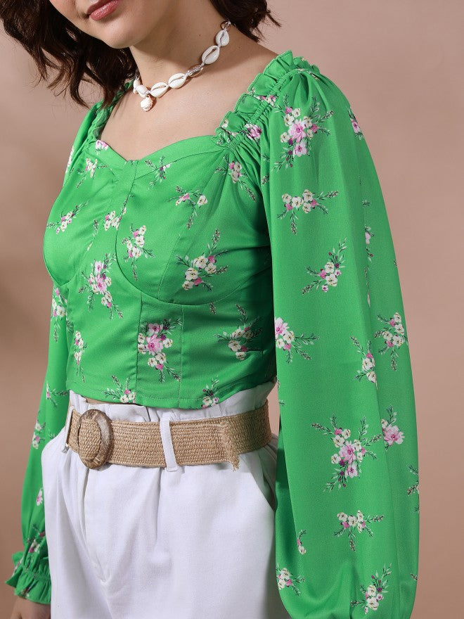 Tokyo Talkies Women Sage Printed Regular Top - Sage - Image 5