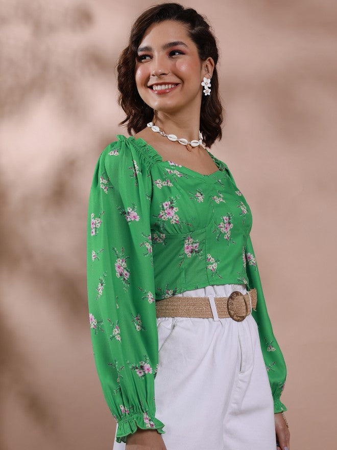 Tokyo Talkies Women Sage Printed Regular Top - Sage - Image 6