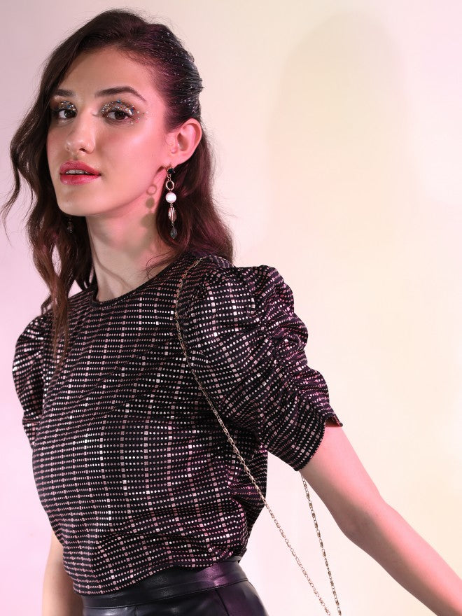 Tokyo Talkies Women Black Printed Styled Back Top - Black - Image 1