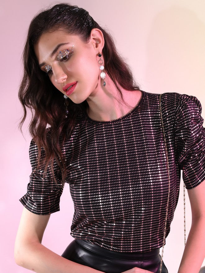 Tokyo Talkies Women Black Printed Styled Back Top - Black - Image 4