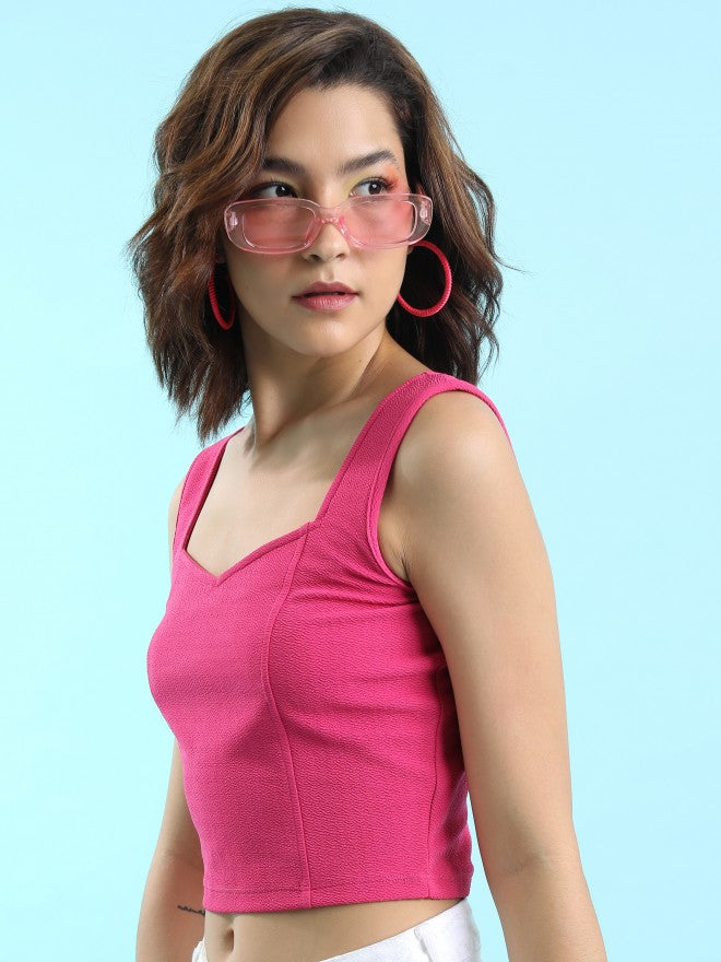 Tokyo Talkies Women Fuscia Solid Fitted Top - Pink - Image 4