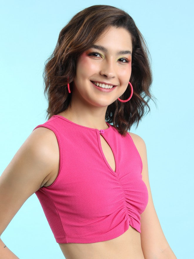 Tokyo Talkies Women Pink Solid Fitted Top - Pink - Image 6