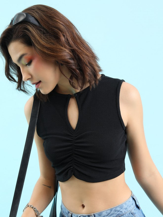 Tokyo Talkies Women Black Solid Fitted Top - Black - Image 4