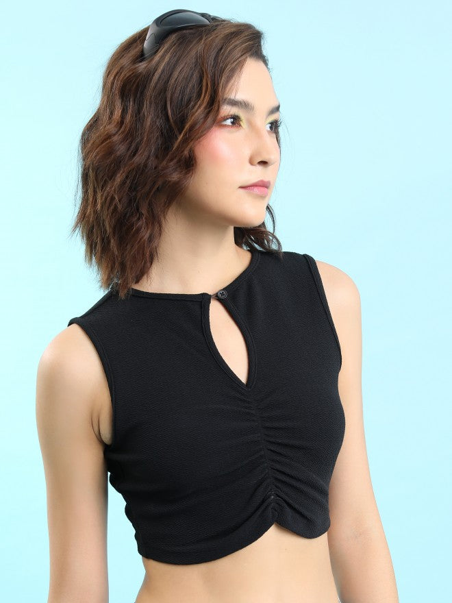 Tokyo Talkies Women Black Solid Fitted Top - Black - Image 6