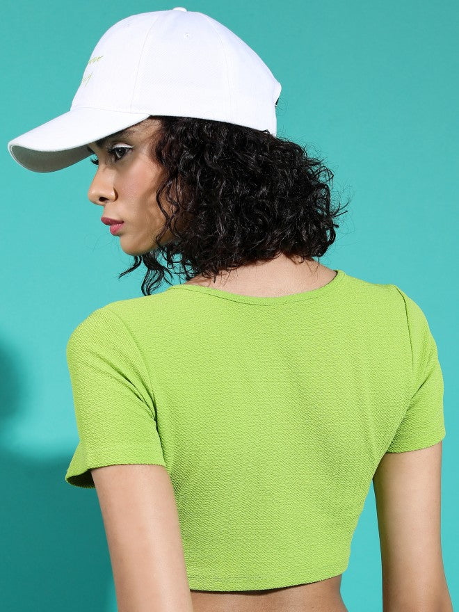 Tokyo Talkies Women Green Solid Fitted Top - Green - Image 3