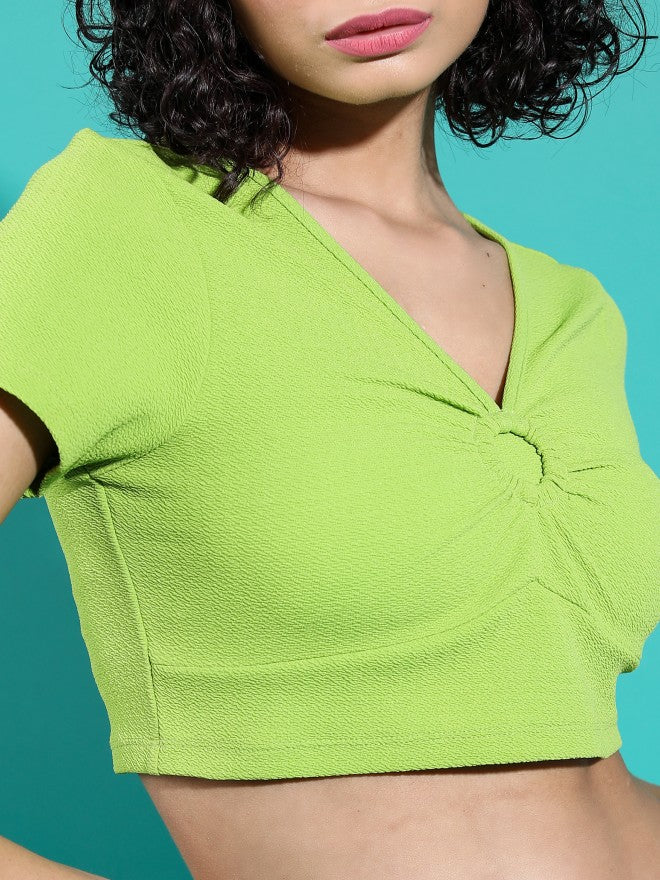 Tokyo Talkies Women Green Solid Fitted Top - Green - Image 5
