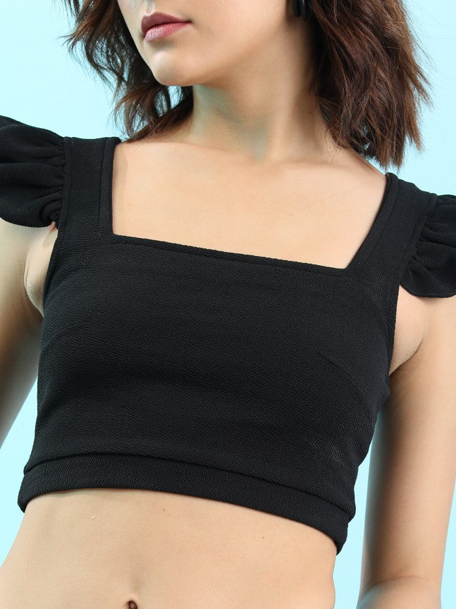 Tokyo Talkies Women Black Solid Fitted Top - Black - Image 5