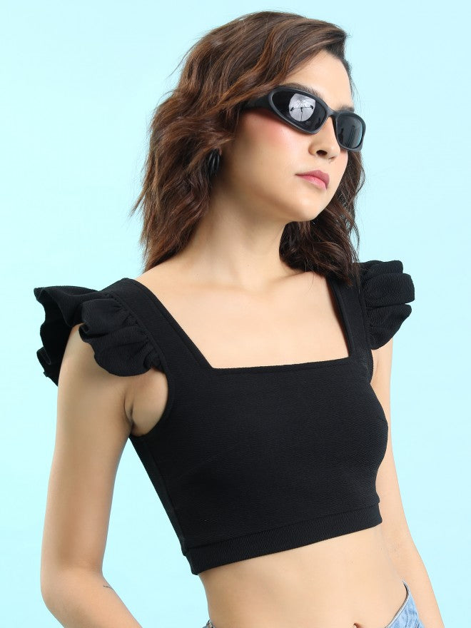Tokyo Talkies Women Black Solid Fitted Top - Black - Image 6