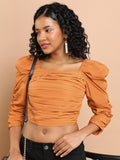 Tokyo Talkies Women Brown Solid Bardot Top - Brown - Image 1