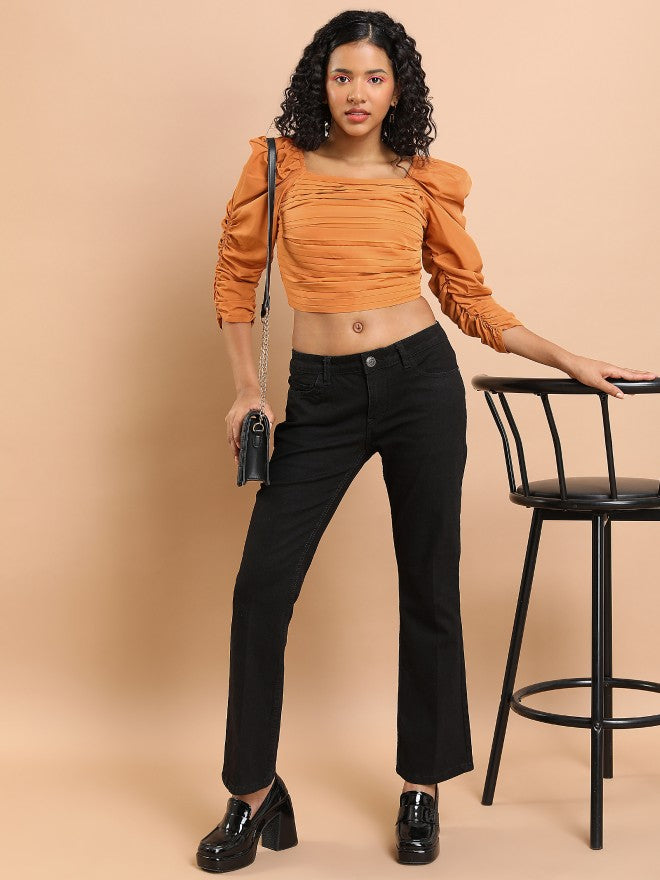Tokyo Talkies Women Brown Solid Bardot Top - Brown - Image 2