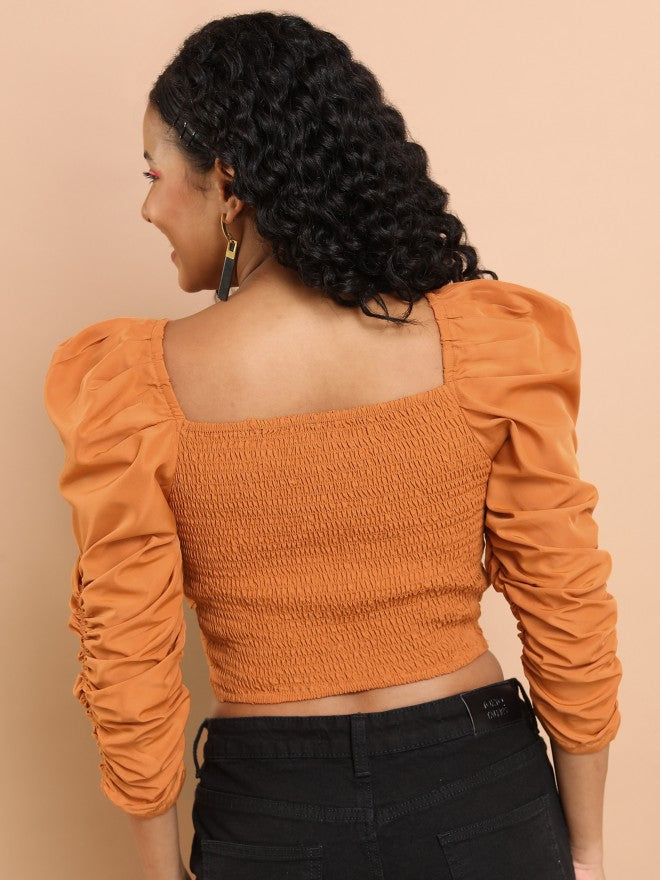 Tokyo Talkies Women Brown Solid Bardot Top - Brown - Image 3