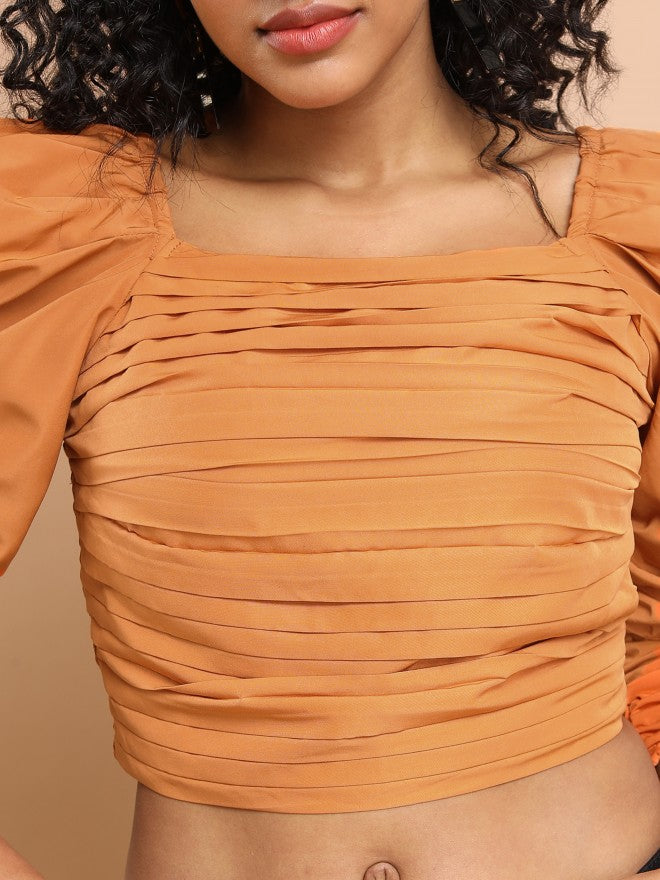 Tokyo Talkies Women Brown Solid Bardot Top - Brown - Image 5