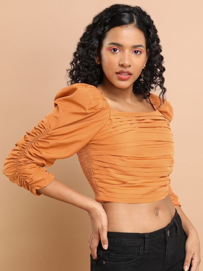 Tokyo Talkies Women Brown Solid Bardot Top - Brown - Image 6
