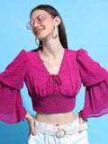 Tokyo Talkies Women Pink Self Design Regular Top - Pink - Image 1