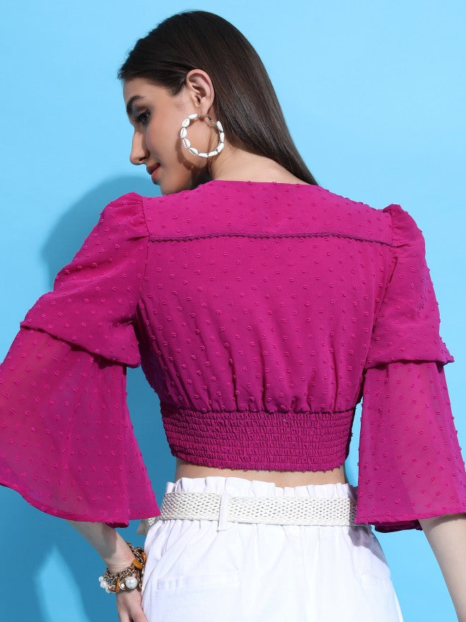 Tokyo Talkies Women Pink Self Design Regular Top - Pink - Image 3