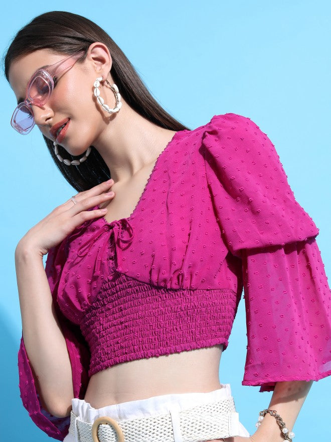 Tokyo Talkies Women Pink Self Design Regular Top - Pink - Image 4