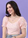 Tokyo Talkies Women Pink Self Design Fitted Top - Pink - Image 1