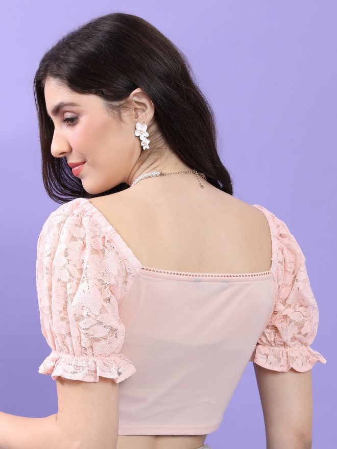 Tokyo Talkies Women Pink Self Design Fitted Top - Pink - Image 3