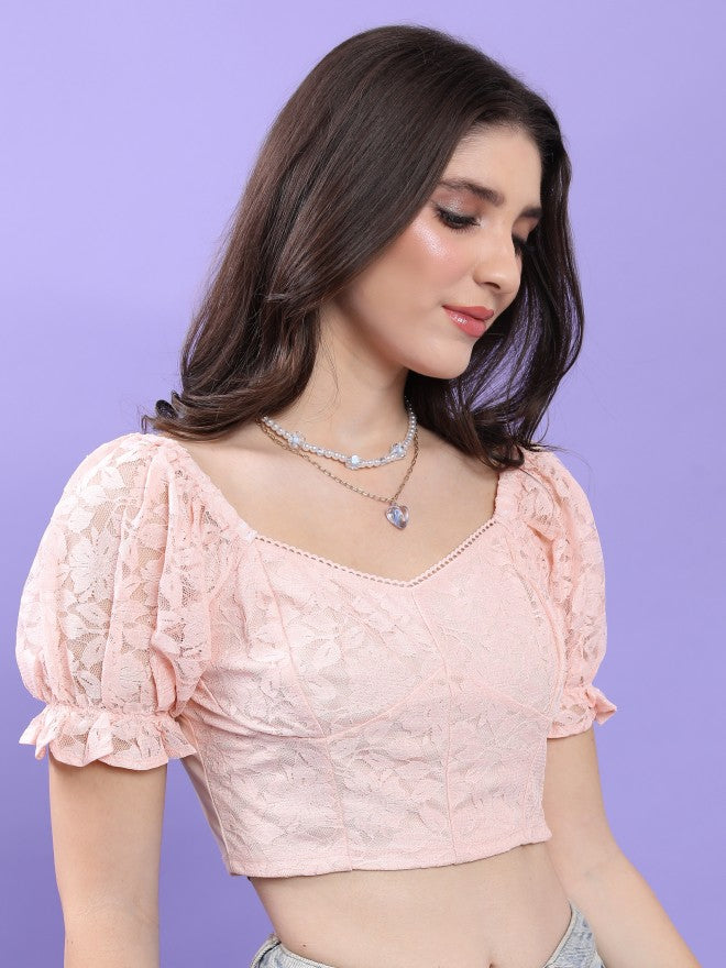 Tokyo Talkies Women Pink Self Design Fitted Top - Pink - Image 6