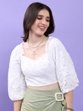 Tokyo Talkies Women White Self Design Fitted Top - White - Image 1